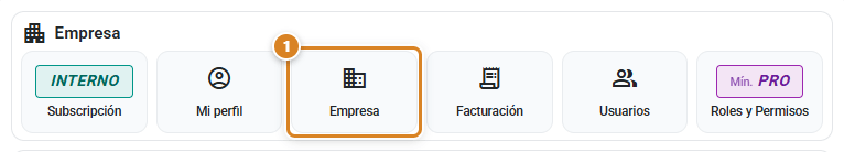 Panel Empresa de la ventana Configuración en CotizaPrint, el ERP para imprentas, con los accesos Subscripción, Mi perfil, Empresa, Facturación, Usuarios y Roles y Permisos