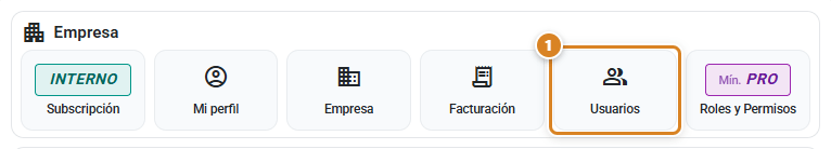 Panel Empresa de la ventana Configuración en CotizaPrint, el ERP para imprentas, con el acceso Usuarios junto a Subscripción, Mi perfil, Empresa, Facturación y Roles y Permisos