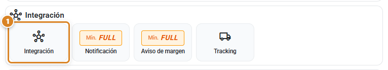 Panel Integración de la ventana Configuración en CotizaPrint, el ERP para imprentas, con los accesos Integración, Notificación, Aviso de margen y Tracking