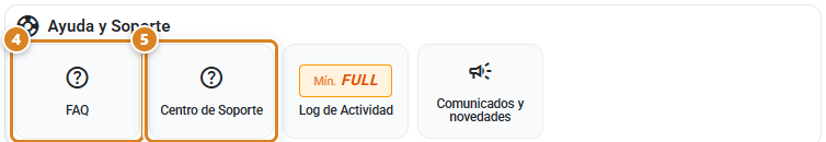 Bloque Ayuda y Soporte de la ventana Configuración en CotizaPrint, el ERP para imprentas, con los accesos FAQ y Centro de Soporte