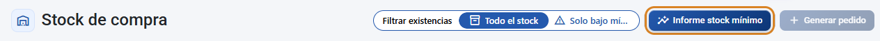 Minimum stock report button for seeing which materials need replenishing in CotizaPrint