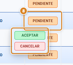 Celda Estado de un presupuesto pendiente en CotizaPrint, el ERP para imprentas, con su menú de acciones desplegado: Aceptar y Cancelar